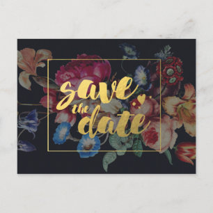 Mörkt Vintage Blommotiv   Spara datum vykort