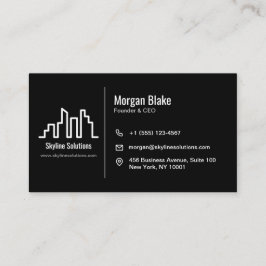 Mörkt visitkort med minimalistisk design i vitt