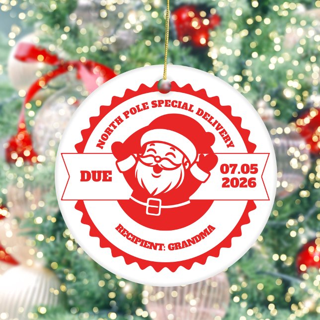 Morma Gravid Meddelande jul Julgransprydnad Keramik (Personalized “North Pole Special Delivery” Grandma Pregnancy Announcement Christmas Ornament )