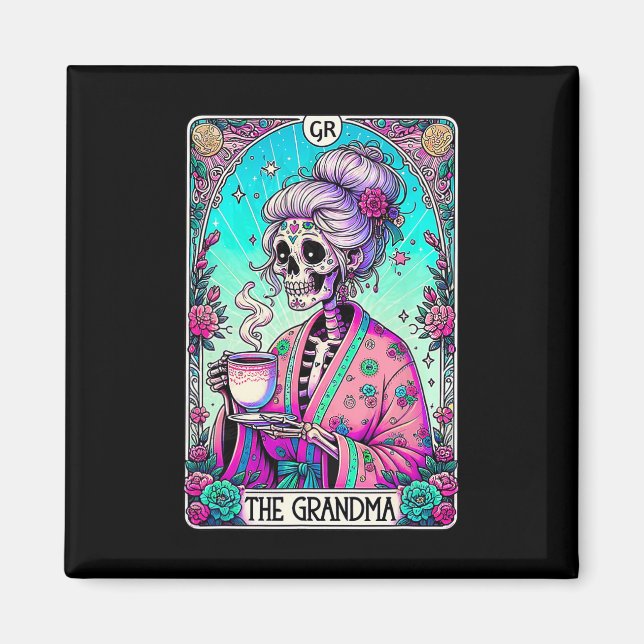 Morma Tarot Card Skeleton Mors dag Witch Magnet (Framsidan)