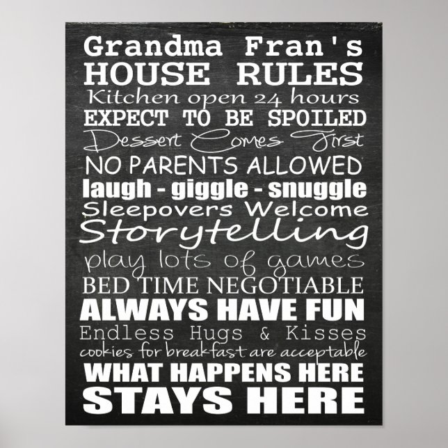 Mormas House Regler - Chalkboard - Customize! Poster (Framsidan)