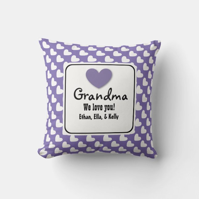 MORMODERN älskar vi dig lila- och vithjärtor D06 Kudde (Framsida)