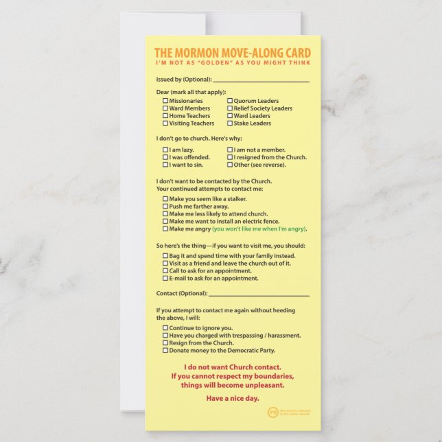 Mormon Move-Along-kortet (Framsida)