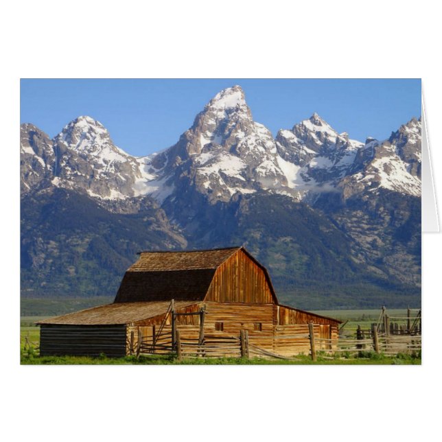 Mormon Row Barn med Teton Range Hälsningskort (Framsidan Horizontal)