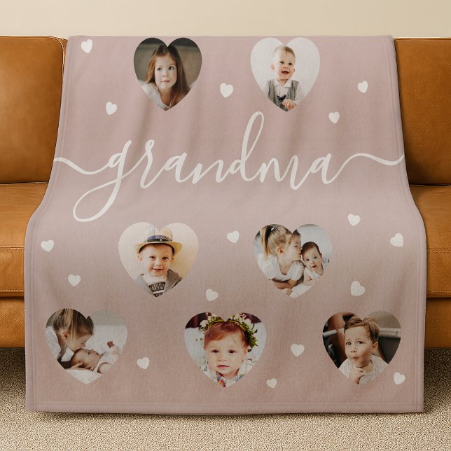 Mormor 10-Fotocollage Elegant Skrift Dammig Rosa Fleecefilt (Skapare uppladdad)
