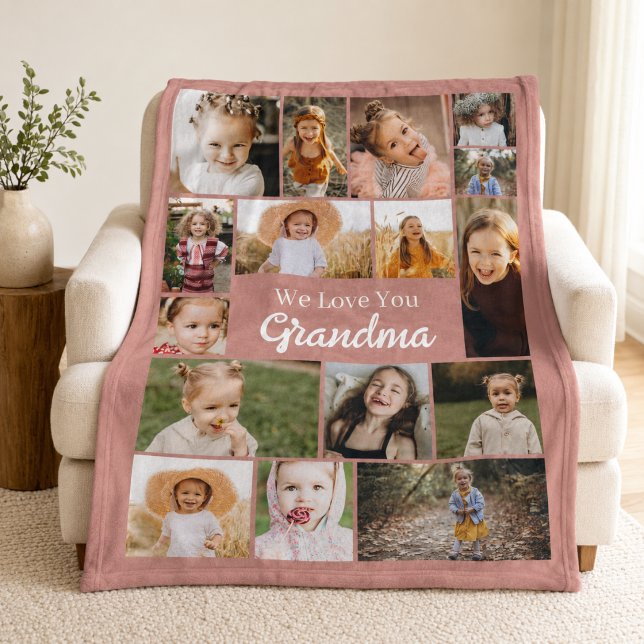 Mormor 16 Foto Rosa Collage Anpassad Färg  Fleecefilt (Skapare uppladdad)