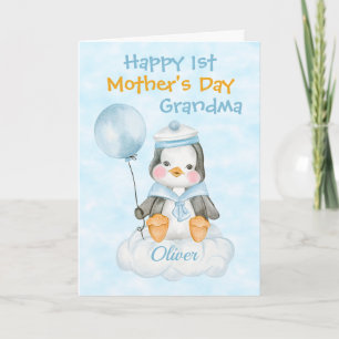 Mormor 1:a Mors dag Penguin Blue Kort