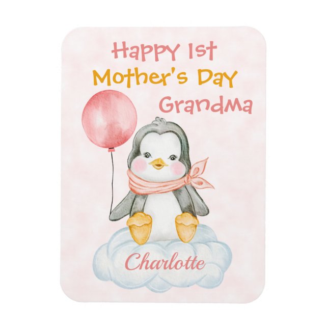 Mormor 1:a Mors Dag Pingvin Rosa Magnet (Vertikal)