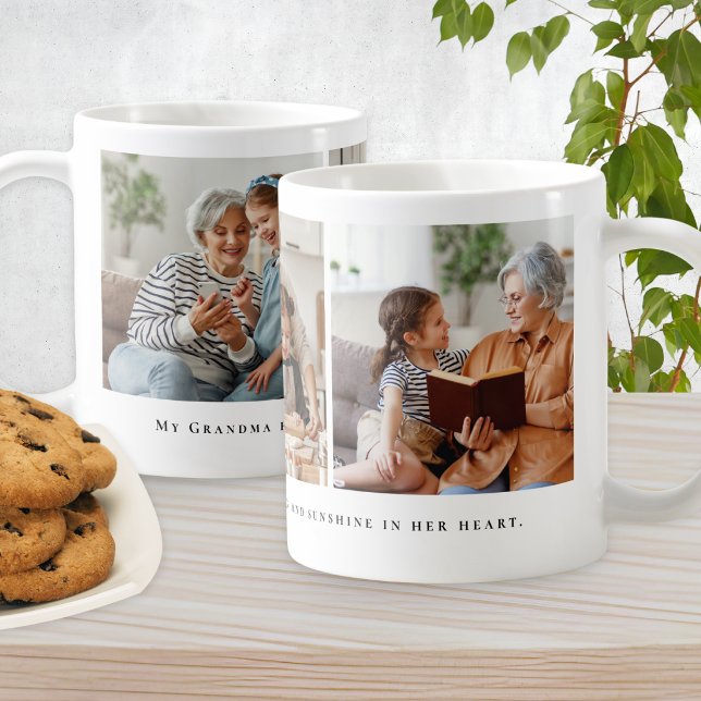 Mormor 3 Fotosammanställning Anpassad Citat Kaffemugg (A coffee mug for Grandma, with 3-photo collage and custom quote)