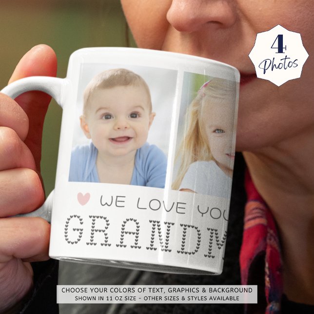 Mormor 4 bilder Rosa Hjärtan Grå Kaffemugg (Skapare uppladdad)