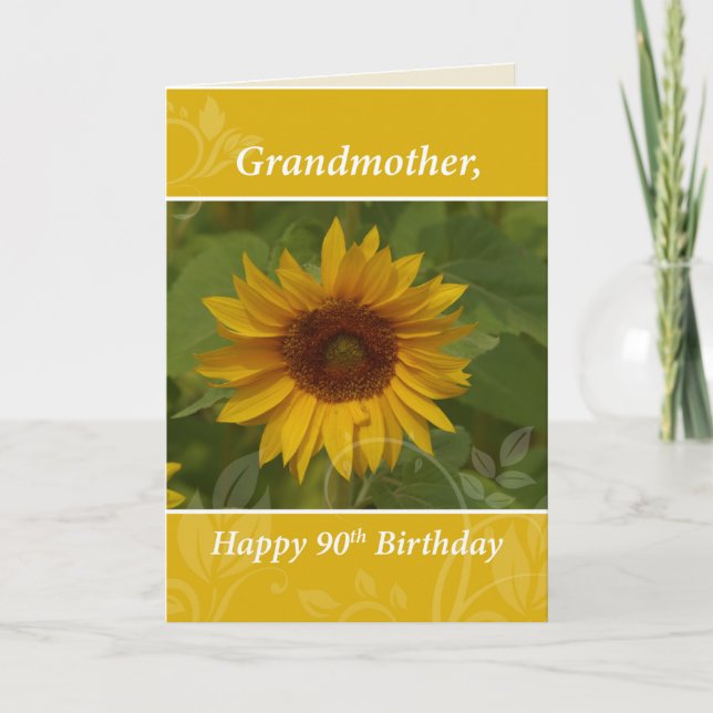 Mormor 90:e födelsedag med solros kort (Framsida)