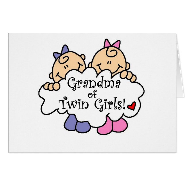 Mormor av tvilling- flickor hälsningskort (Framsidan Horizontal)
