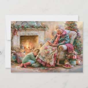 Mormor Barnbarn Öppen spis jul Julkort