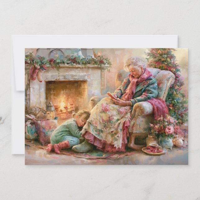 Mormor Barnbarn Öppen spis jul Julkort (Framsida)