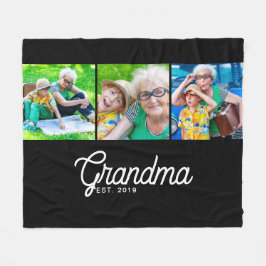 Mormor Bestämde Skript Svart 3 Foto Fleecefilt