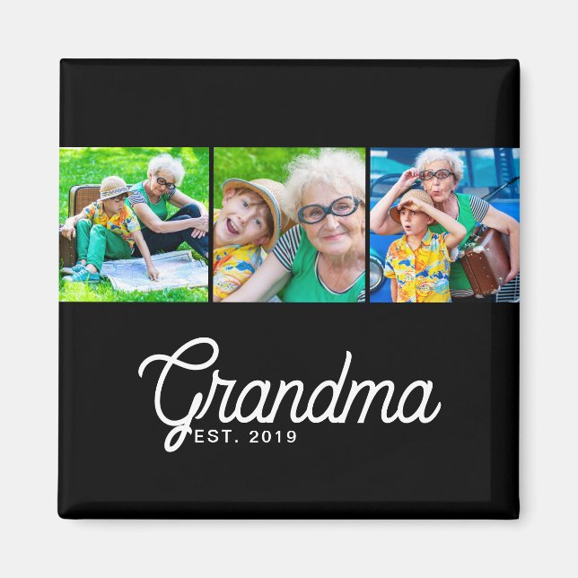 Mormor Bestämde Skript Svart 3 Foto Magnet (Framsidan)