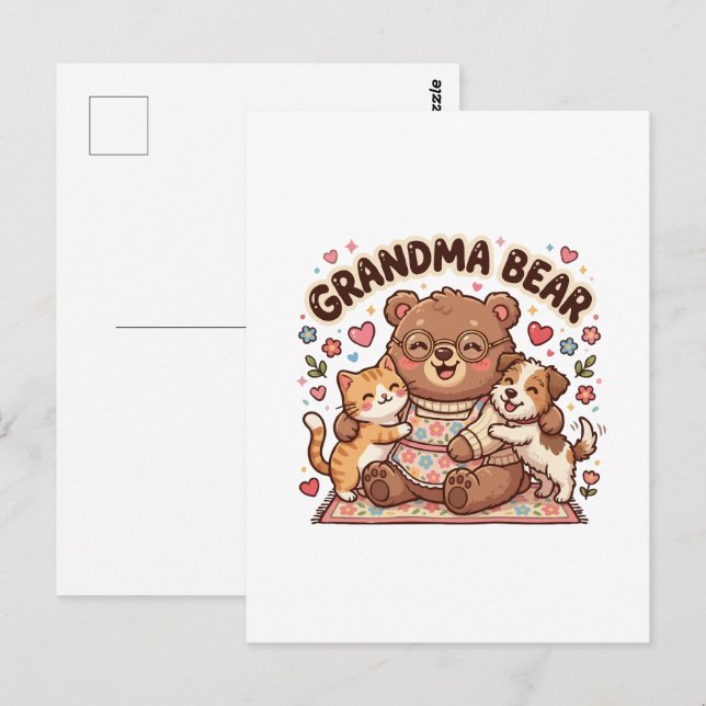Mormor Björn Söt Kram Vykort (Fram/baksida)