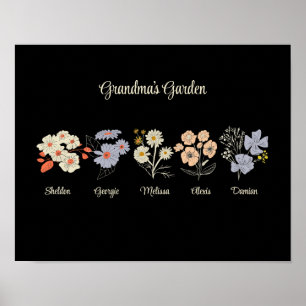 Mormor Blomsterträdgård Anpassat 5 Namn Vintage Bl Poster