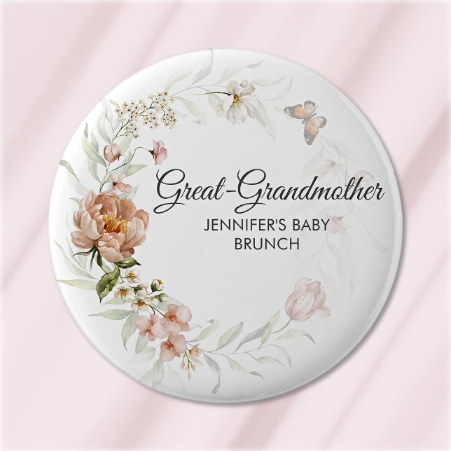 Mormor Blush Rosa Blommor Baby Shower/Brunch Knapp (Skapare uppladdad)