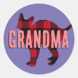 Mormor Cat, Rustic Red på Lila Buffalo Play Runt Klistermärke