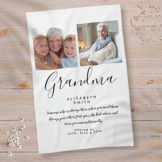 Mormor Citat Elegant Skript Foto Kökshandduk (Skapare uppladdad)