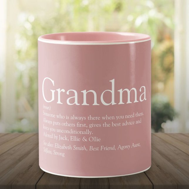 Mormor Definition Dammig rosaröd Två-Tonad Mugg (Grandma Definition Dusty Rose Pink Two-Tone Coffee Mug)