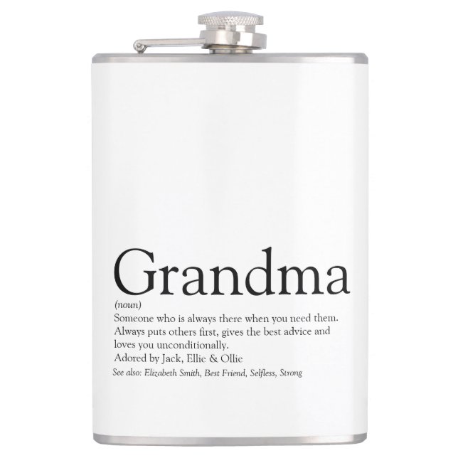 Mormor Definition Sägande Rolig Svart och Vit Fickplunta (Framsidan)