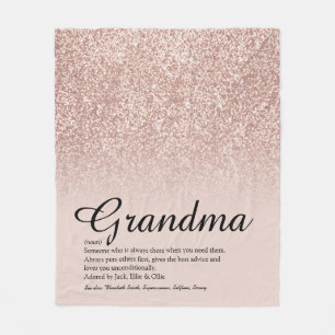 Mormor Definition Skrift Rosa Guld Glitter Fleecefilt