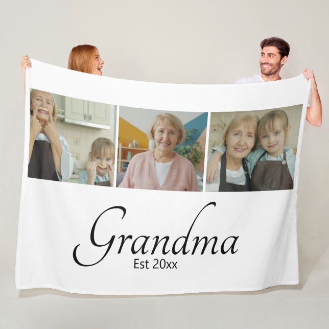 Mormor Est År Anpassad 3 Foto Collage Present Fleecefilt (På plats)