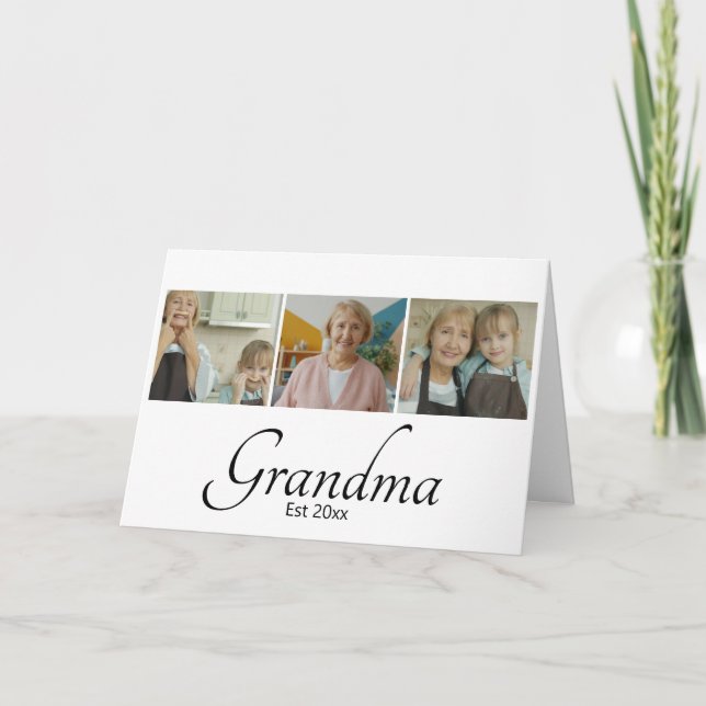 Mormor Est År Anpassad 3 Foto Collage Present Tack Kort (Framsida)