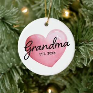 Mormor Est Datum Akvarell Hjärt Jul Julgransprydnad Keramik