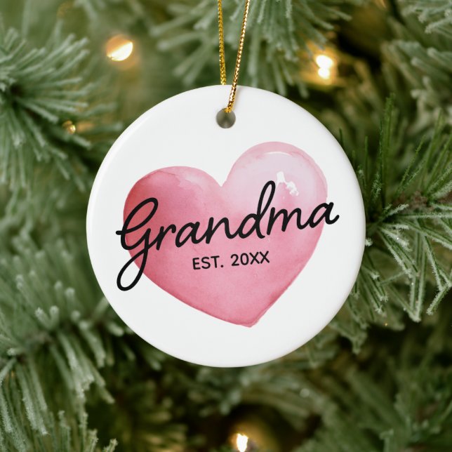 Mormor Est Datum Akvarell Hjärt Jul Julgransprydnad Keramik (Träd)