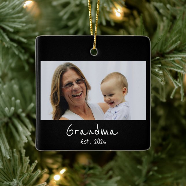 Mormor Est. Vit skrift 3 foto Julgransprydnad Keramik (Träd)