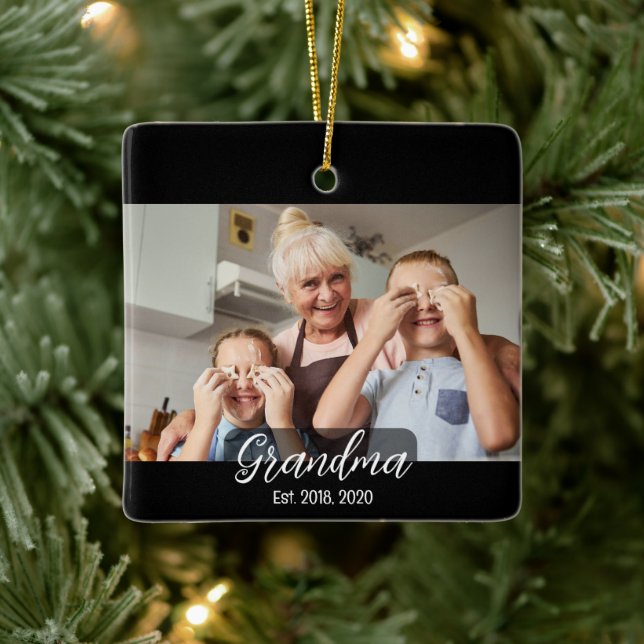 Mormor Est. Vit skrift 3 foto Julgransprydnad Keramik (Träd)