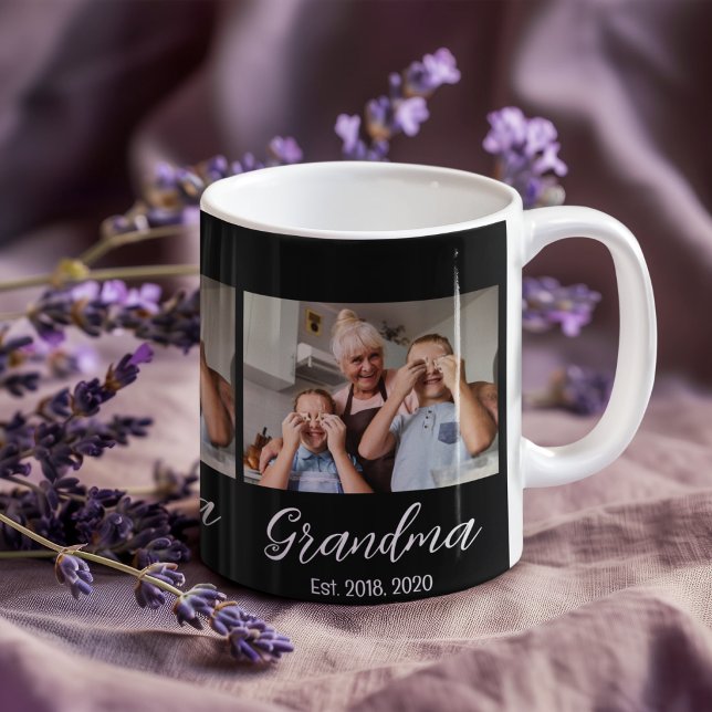 Mormor Est. Vit skrift 3 foto Kaffemugg (Skapare uppladdad)