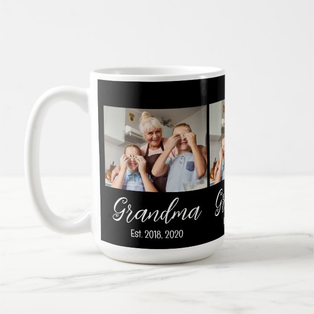 Mormor Est. Vit skrift 3 foto Kaffemugg (Vänster)