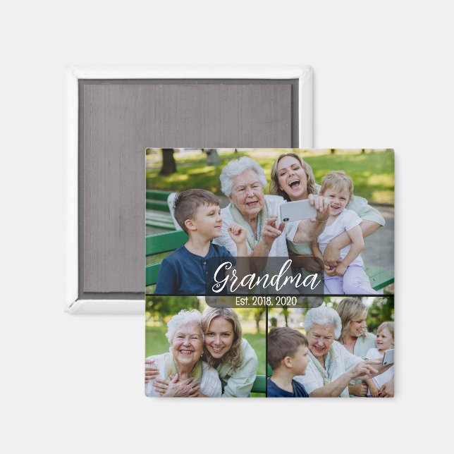 Mormor Est. Vit skrift 3 foto Magnet (Front/Back)