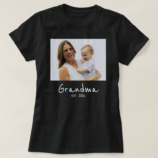 Mormor Established Foto vit skrift T Shirt (Design framsida)