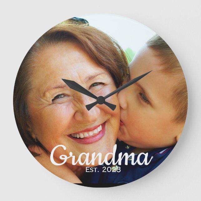 Mormor Established Modern Script Foto  Stor Klocka (Framsida)