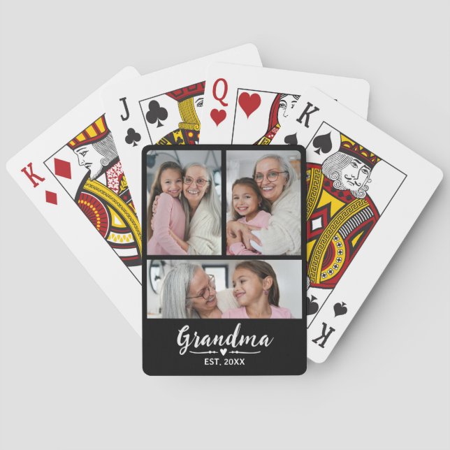 Mormor Established Script Svart 3 Foto Casinokort (Baksidan)