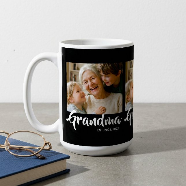 Mormor Established Script Svart 3 Foto Kaffemugg (Grandma Established Script Photo Mug)
