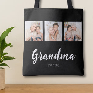 Mormor Established Script Svart 3 Foto Tygkasse