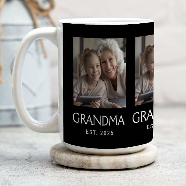 Mormor Established Typography Svart 3 Foto Kaffemugg (Skapare uppladdad)