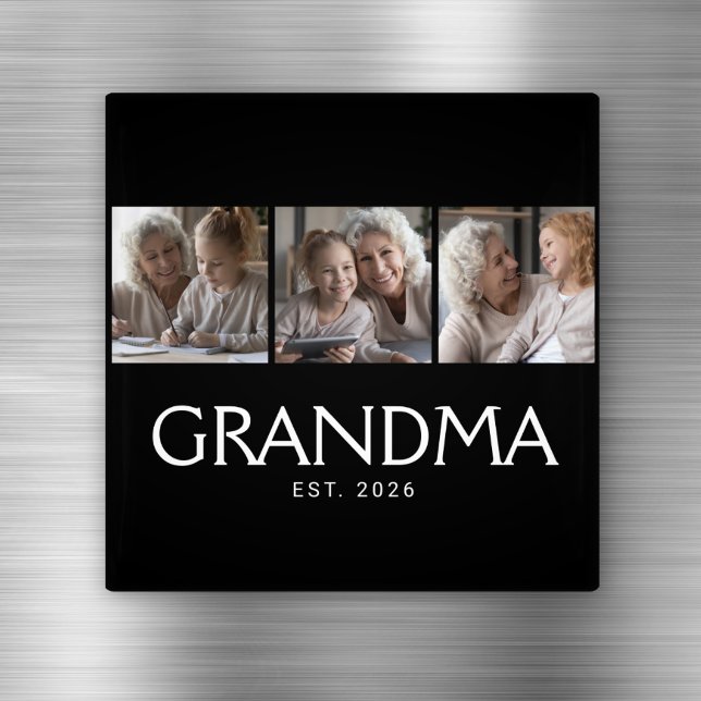 Mormor Established Typography Svart 3 Foto Magnet (Skapare uppladdad)