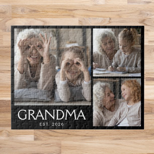 Mormor Established Typography Svart 3 Foto Pussel