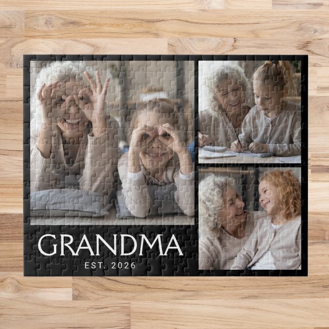 Mormor Established Typography Svart 3 Foto  Pussel (Skapare uppladdad)