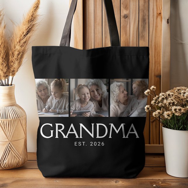 Mormor Established Typography Svart 3 Foto Tygkasse (Skapare uppladdad)