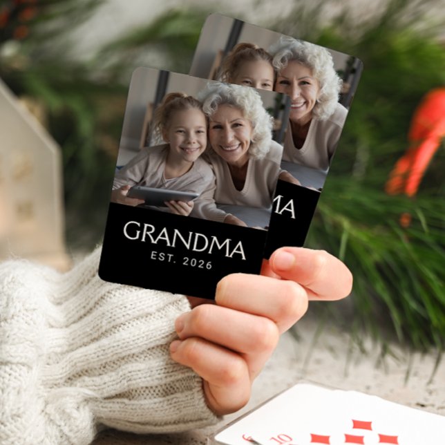 Mormor Established Typography Svart Foto Casinokort (Skapare uppladdad)