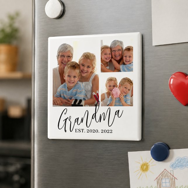 Mormor Etablade Modernt Skript 3 Foto Magnet (Skapare uppladdad)