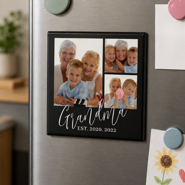 Mormor Etablade Modernt Skript Svart 3 Foto Magnet (Skapare uppladdad)